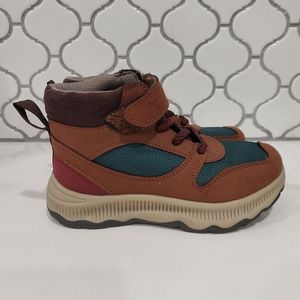 Toddler boy boots size 11 brown with green & burgundy accents